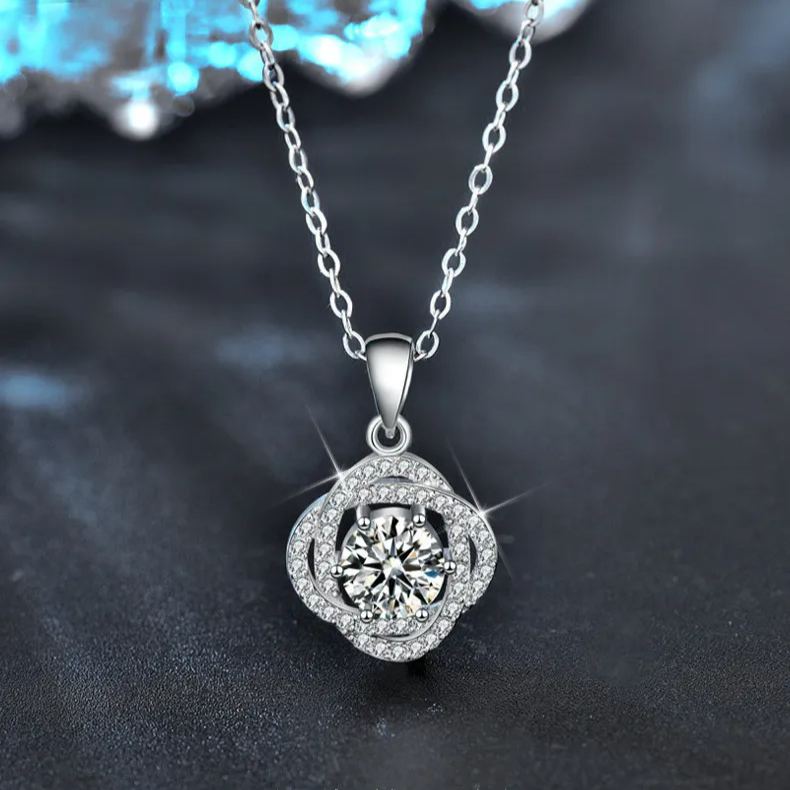 Moissanite Rose Flower Pendant Necklace – moissanite wholesale
