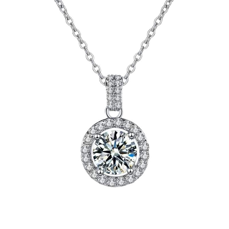 Moissanite Round Halo Clavicle Necklace