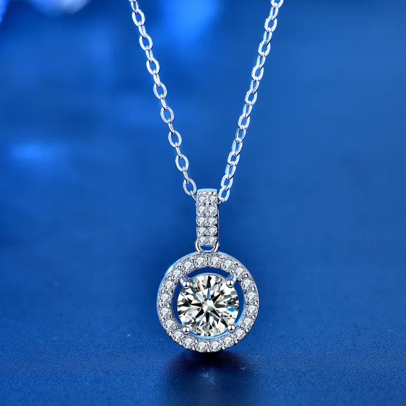 Moissanite Round Halo Clavicle Necklace – wholesale moissanite jewelry