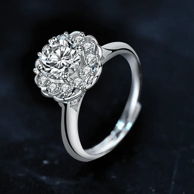 Adjustable Round Bezel Moissanite Ring