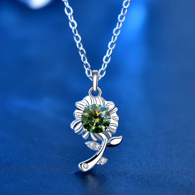 Moissanite Sunflower Pendant Necklace – wholesale moissanite jewelry