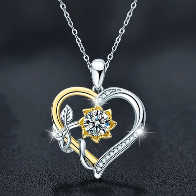 Gold-Tone Sunflower Heart Pendant – wholesale moissanite jewelry