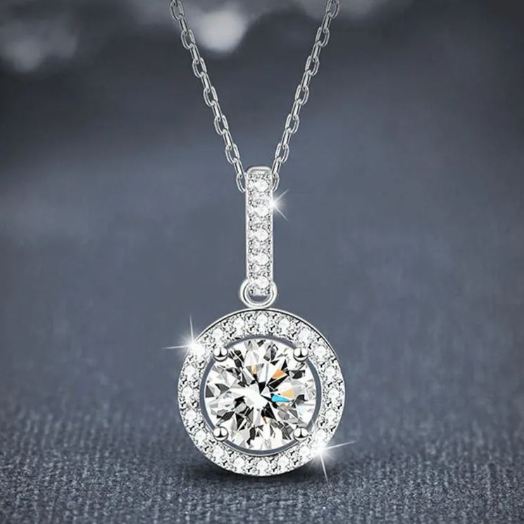 Moissanite Round Halo T-Bail Necklace – moissanite wholesale