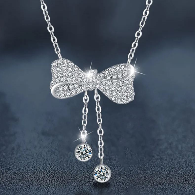 Moissanite Tassel Bow Pendant Necklace – wholesale moissanite jewelry