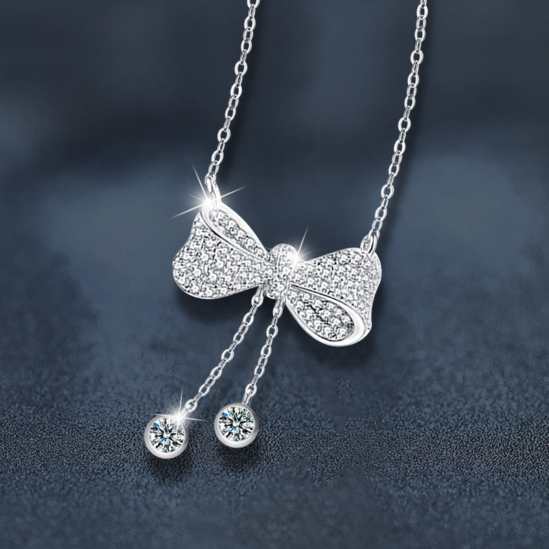 Moissanite Tassel Bow Pendant Necklace – image 5