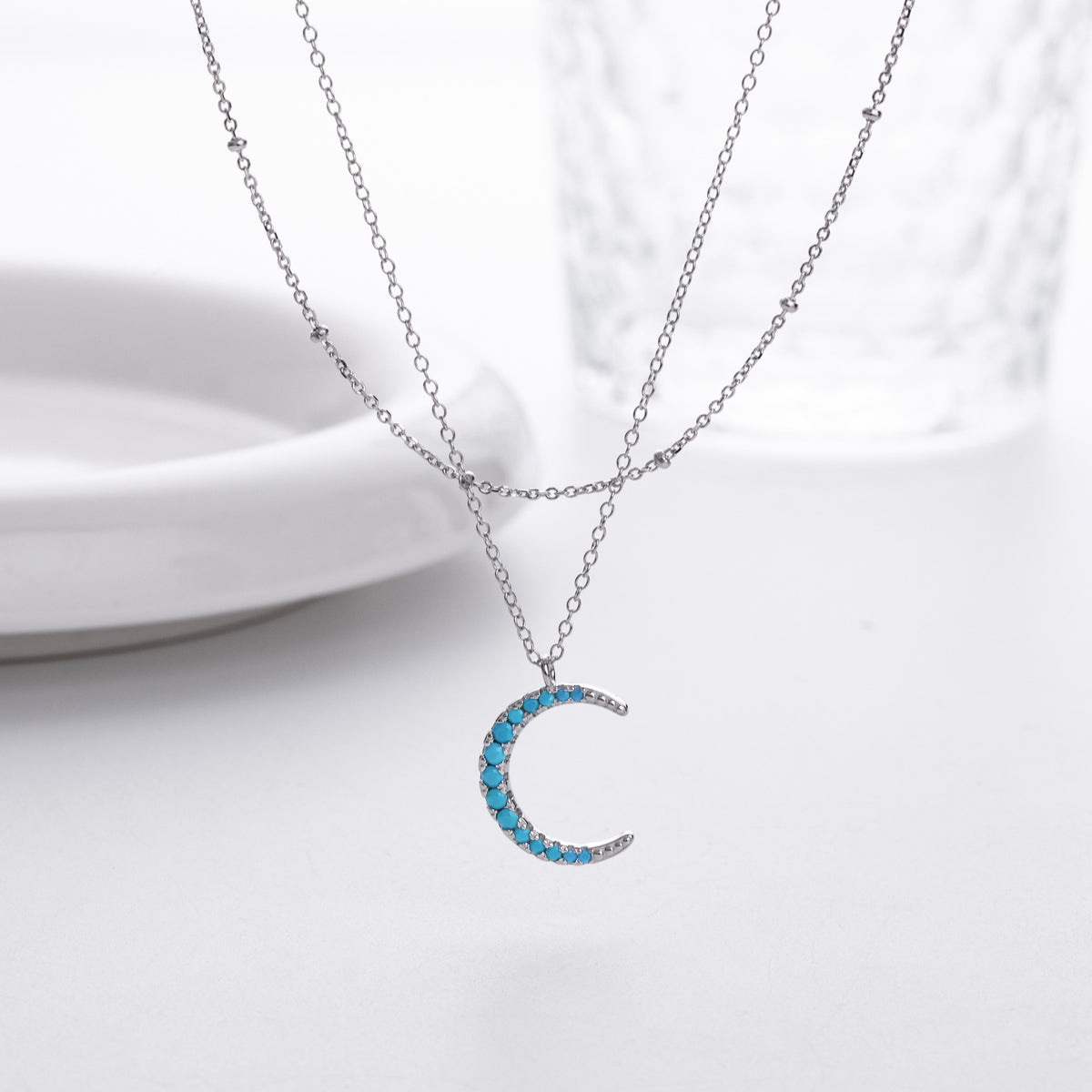 Zircon Moon Double Layer Necklace