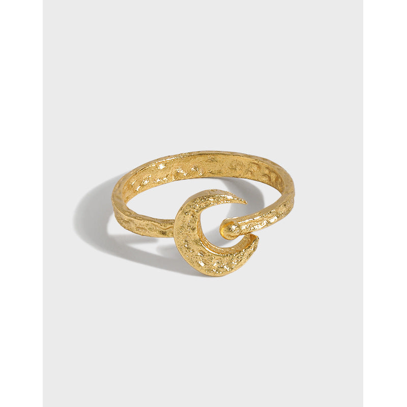 Textured Crescent Moon Open Ring