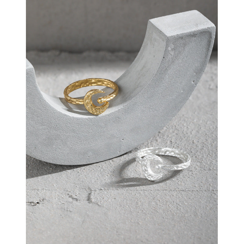 Textured Crescent Moon Open Ring – wholesale open ring
