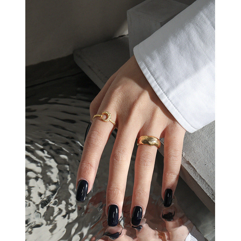 Textured Crescent Moon Open Ring – image 4