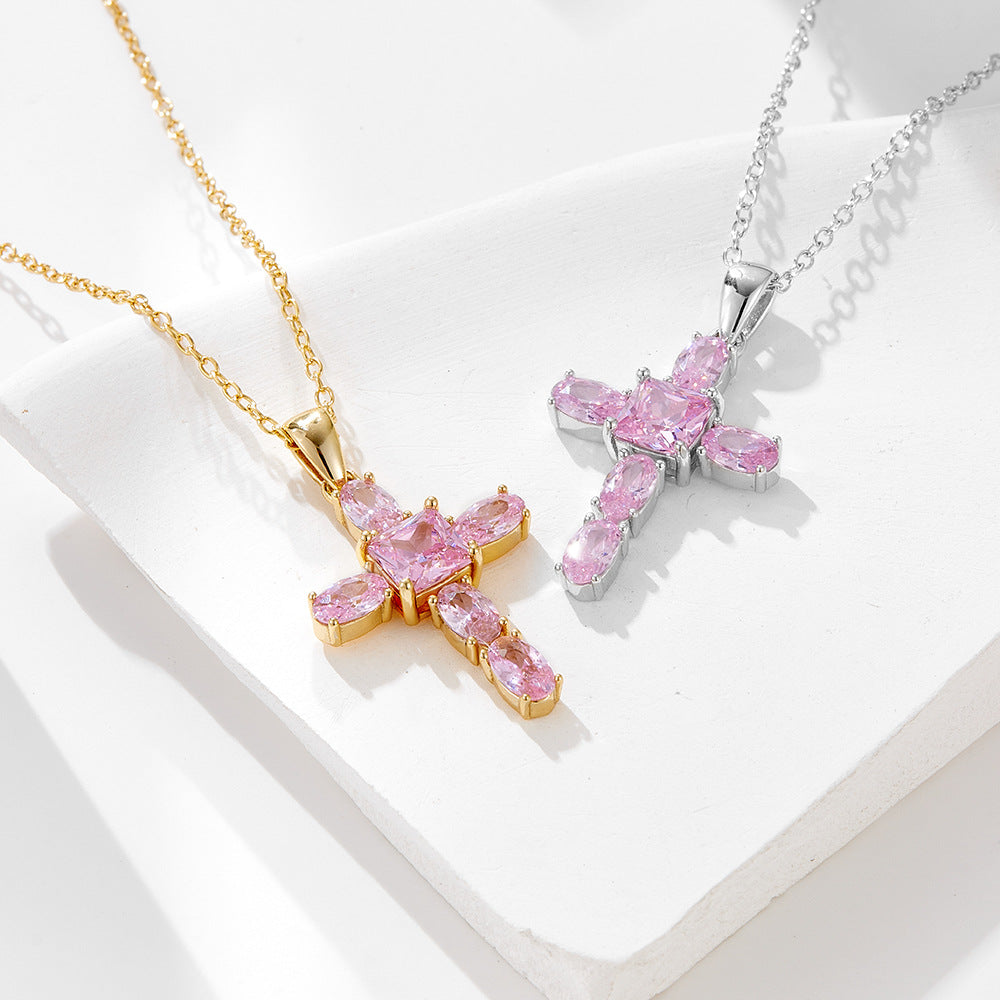 Pink Zircon Cross Necklace