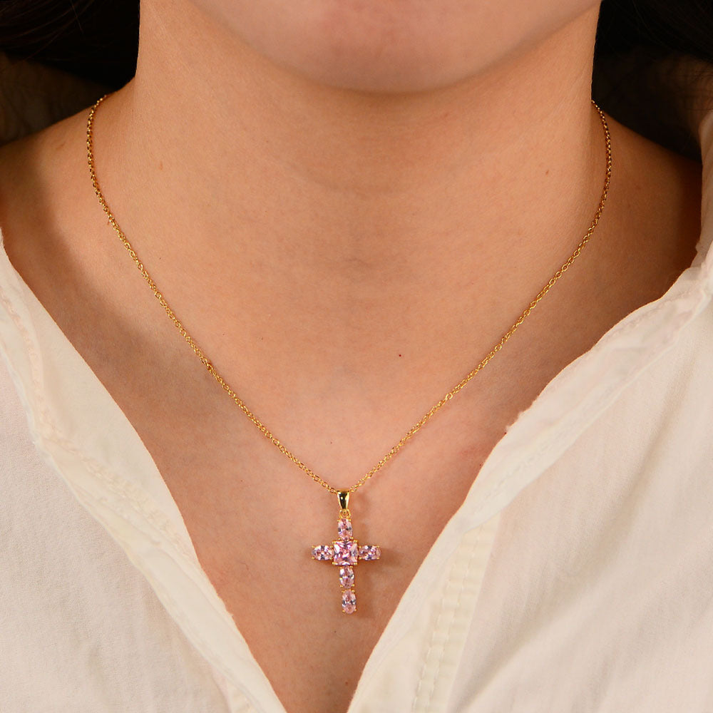 Pink Zircon Cross Necklace – wholesale silver necklaces