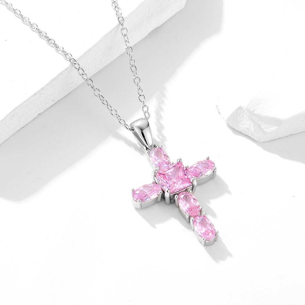 Pink Zircon Cross Necklace – image 4