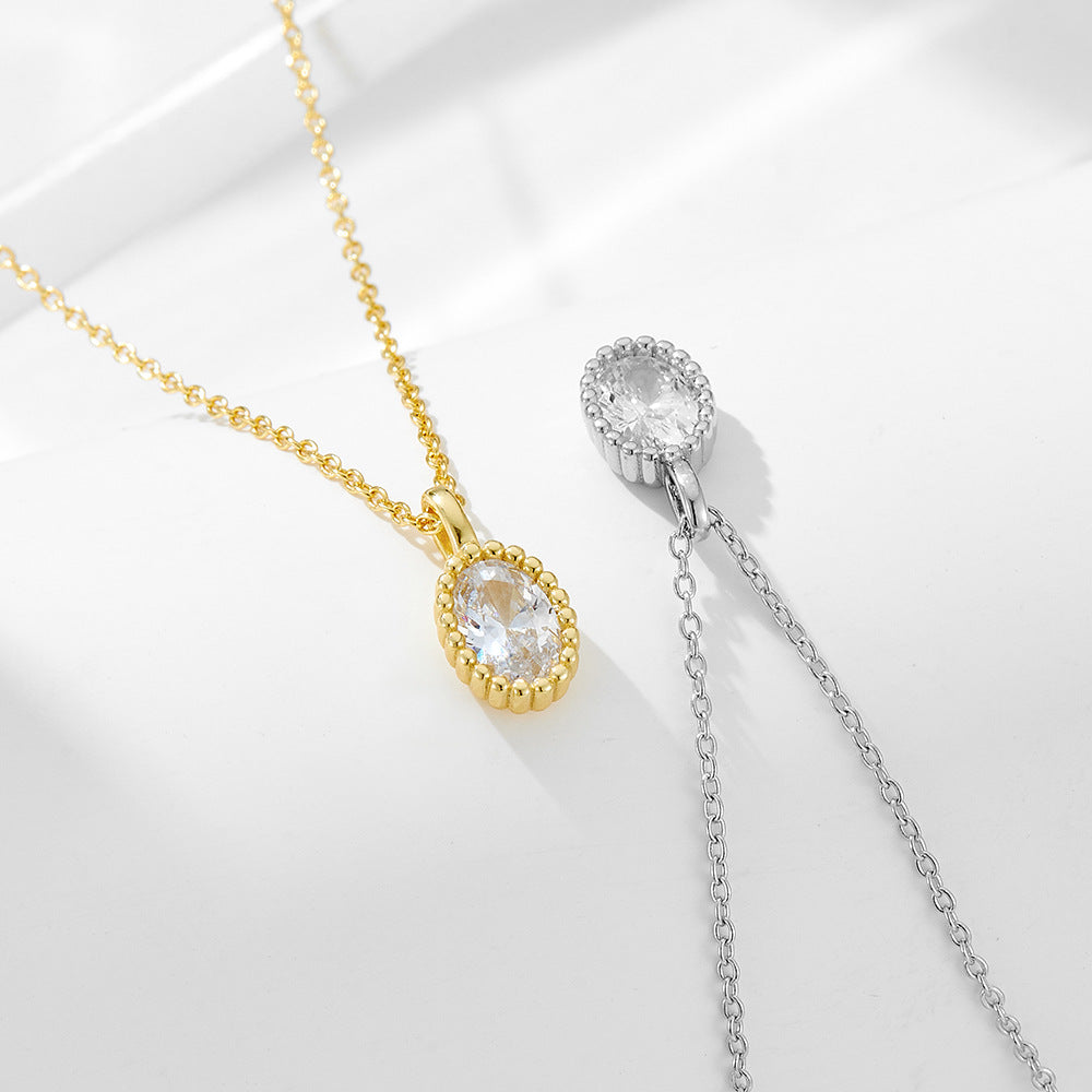 14K Gold Plated Oval Zircon Pendant Necklace