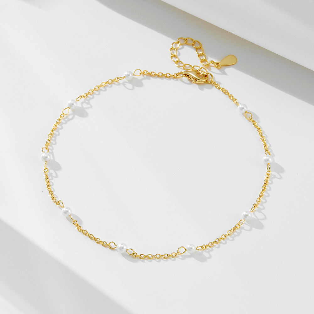 14K Gold Plated Pearl Beaded Anklet