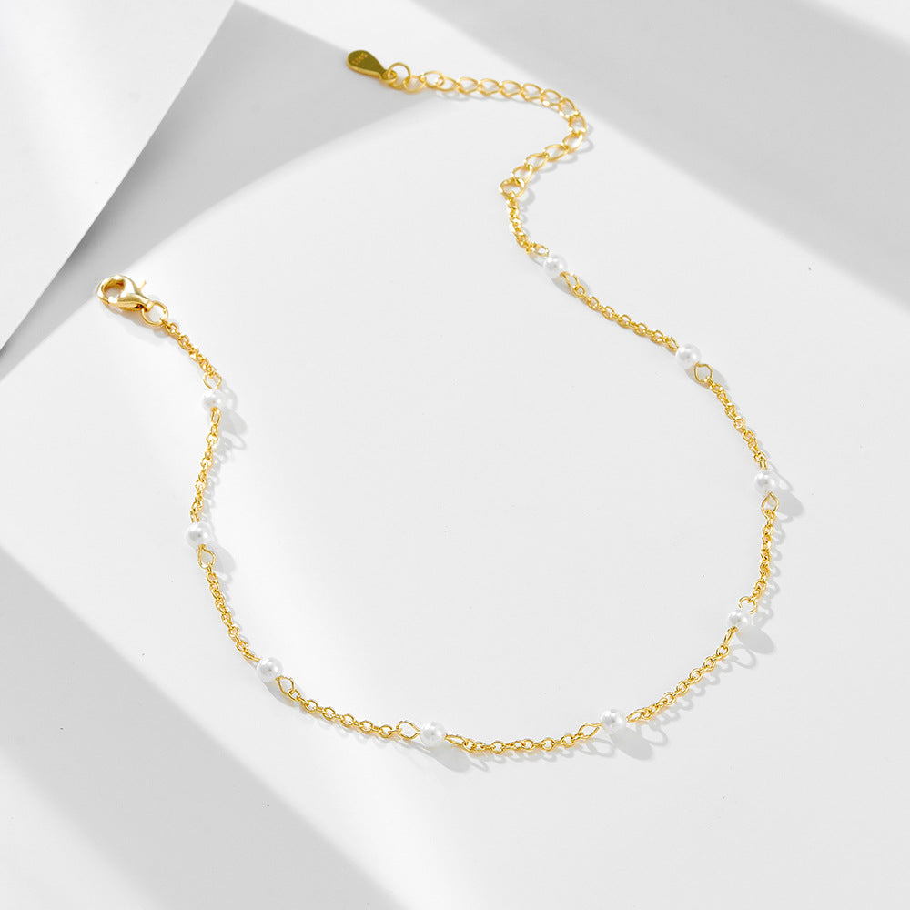 14K Gold Plated Pearl Beaded Anklet – detail view 3