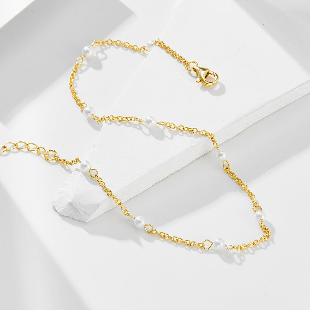 14K Gold Plated Pearl Beaded Anklet – image 4