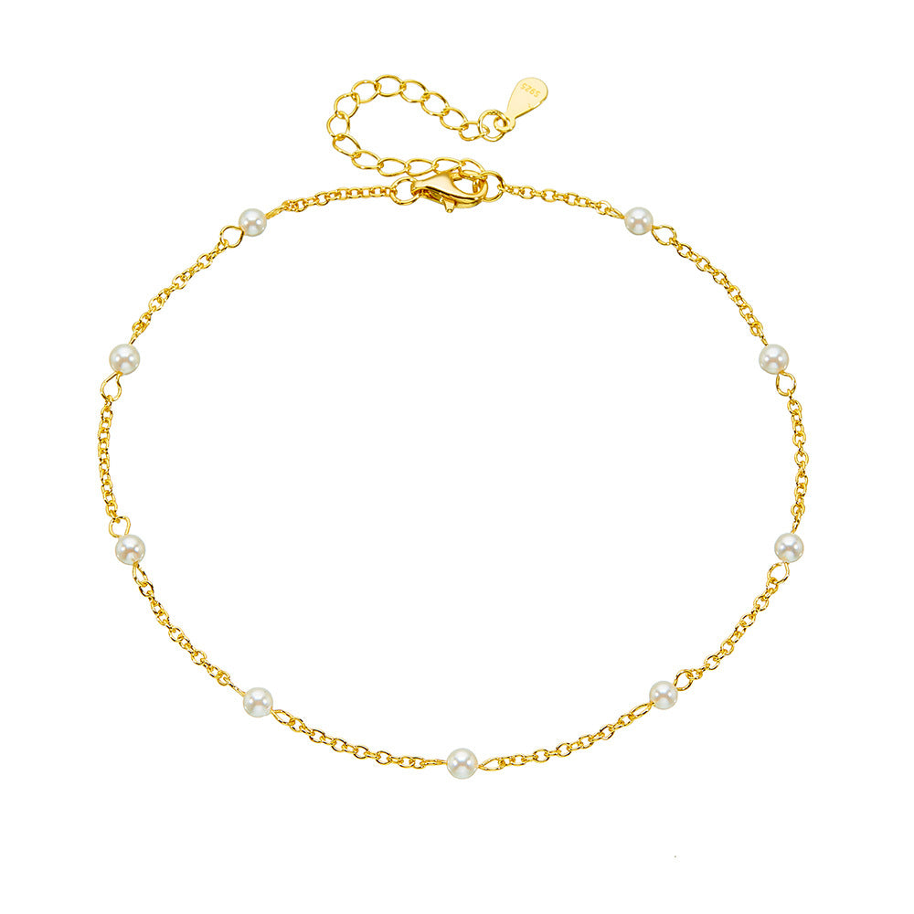 14K Gold Plated Pearl Beaded Anklet – image 5