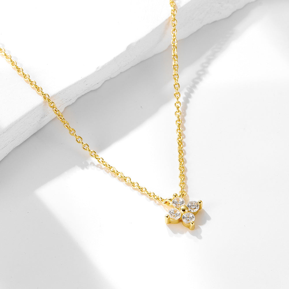14K Gold-Plated Zircon Four Leaf Clover Necklace