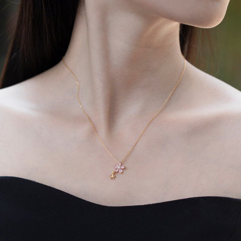 10K Gold-Plated Pink Flower Zircon Necklace – detail view 3