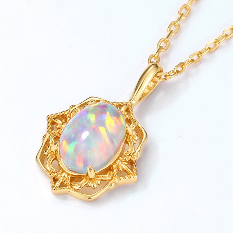 9K Gold Opal Mirror Flower Necklace
