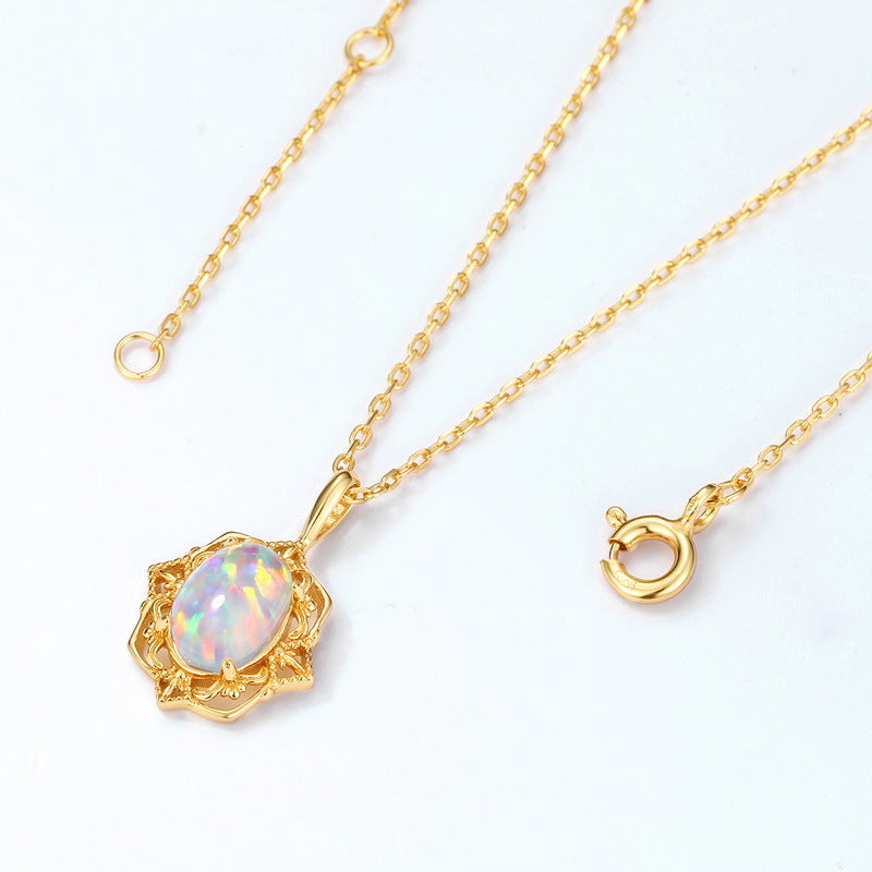 9K Gold Opal Mirror Flower Necklace – gemstone jewelry supplier