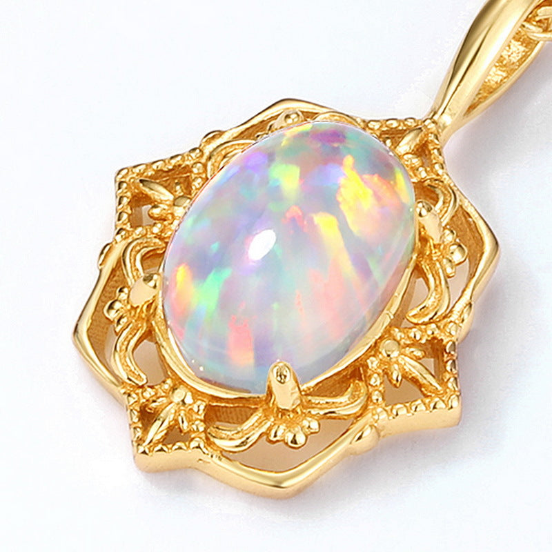 9K Gold Opal Mirror Flower Necklace – detail view 3