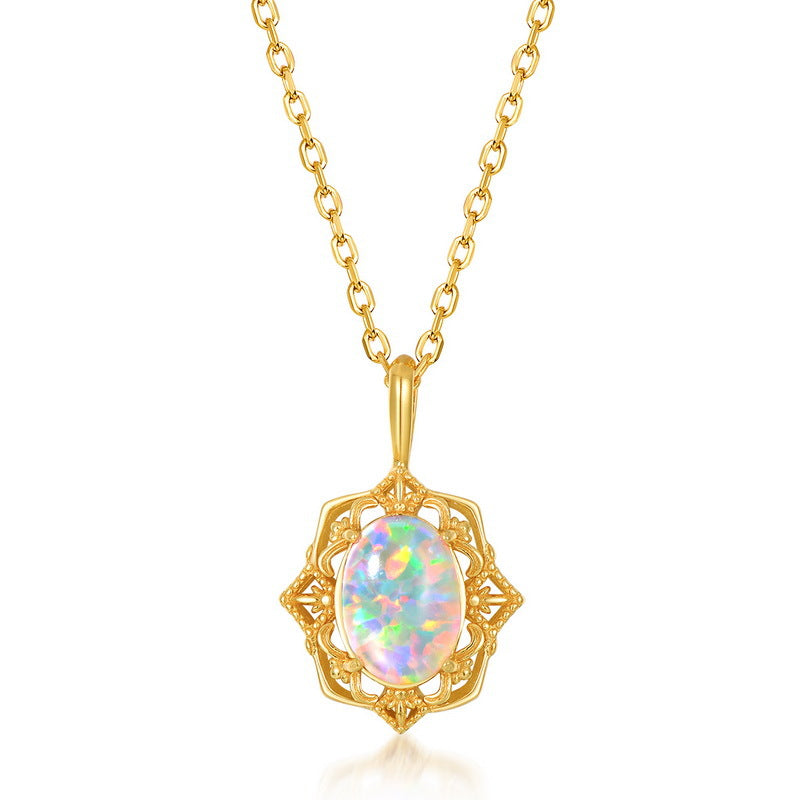 9K Gold Opal Mirror Flower Necklace – image 4
