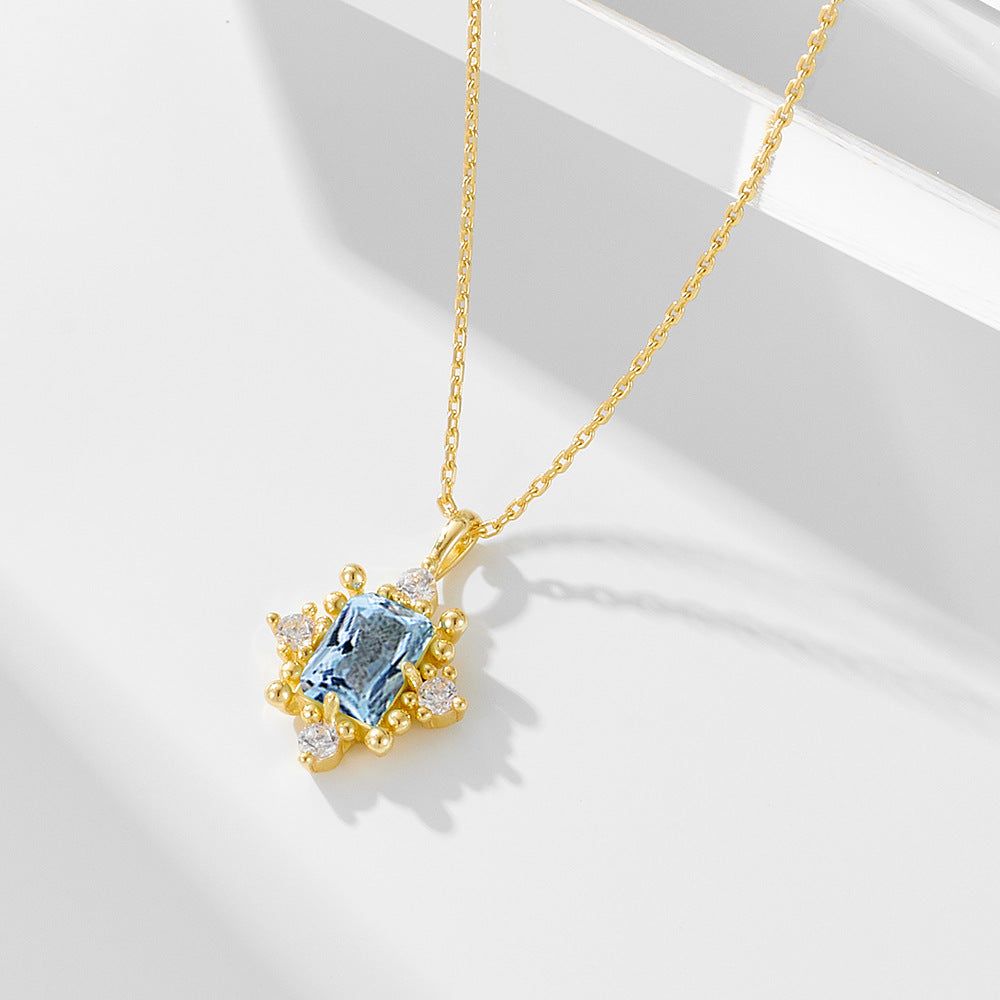 Retro Natural Sky Blue Topaz Necklace