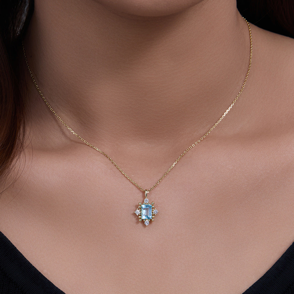 Retro Natural Sky Blue Topaz Necklace – gemstone jewelry supplier