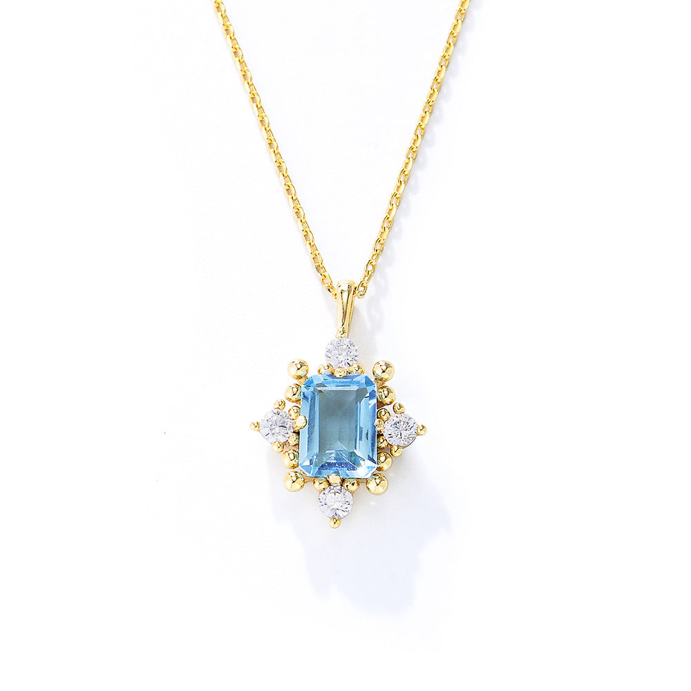 Retro Natural Sky Blue Topaz Necklace – image 4