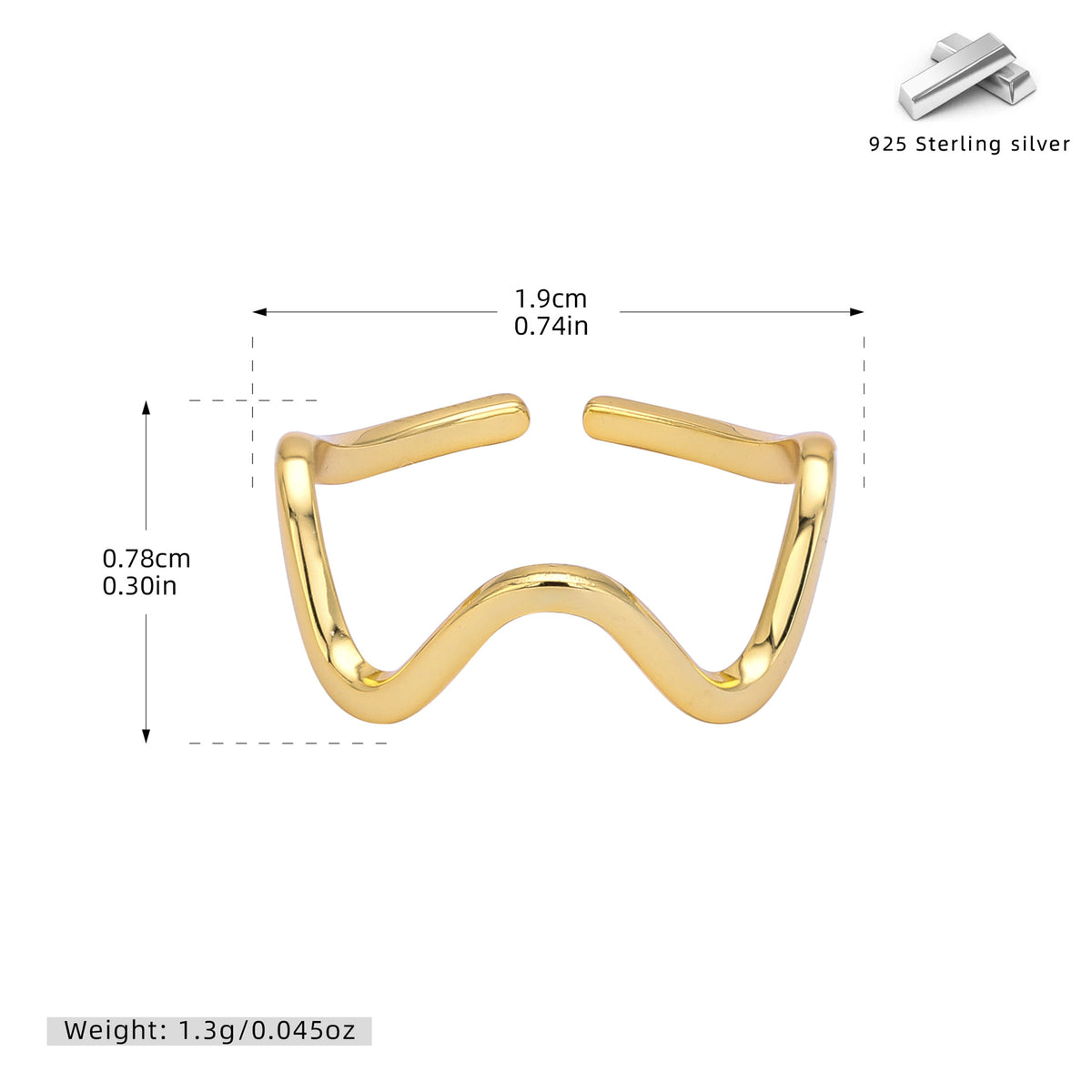 Simple Wavy Line Open Ring – image 10