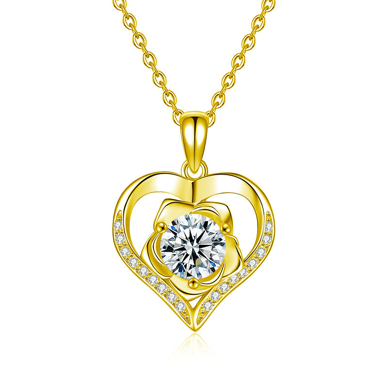 Moissanite Rose Heart Halo Necklace – image 6