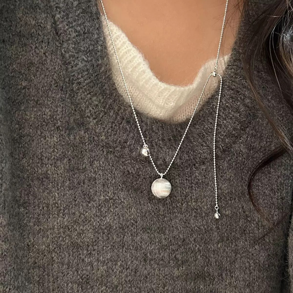 Round Ball Pendant Long Necklace