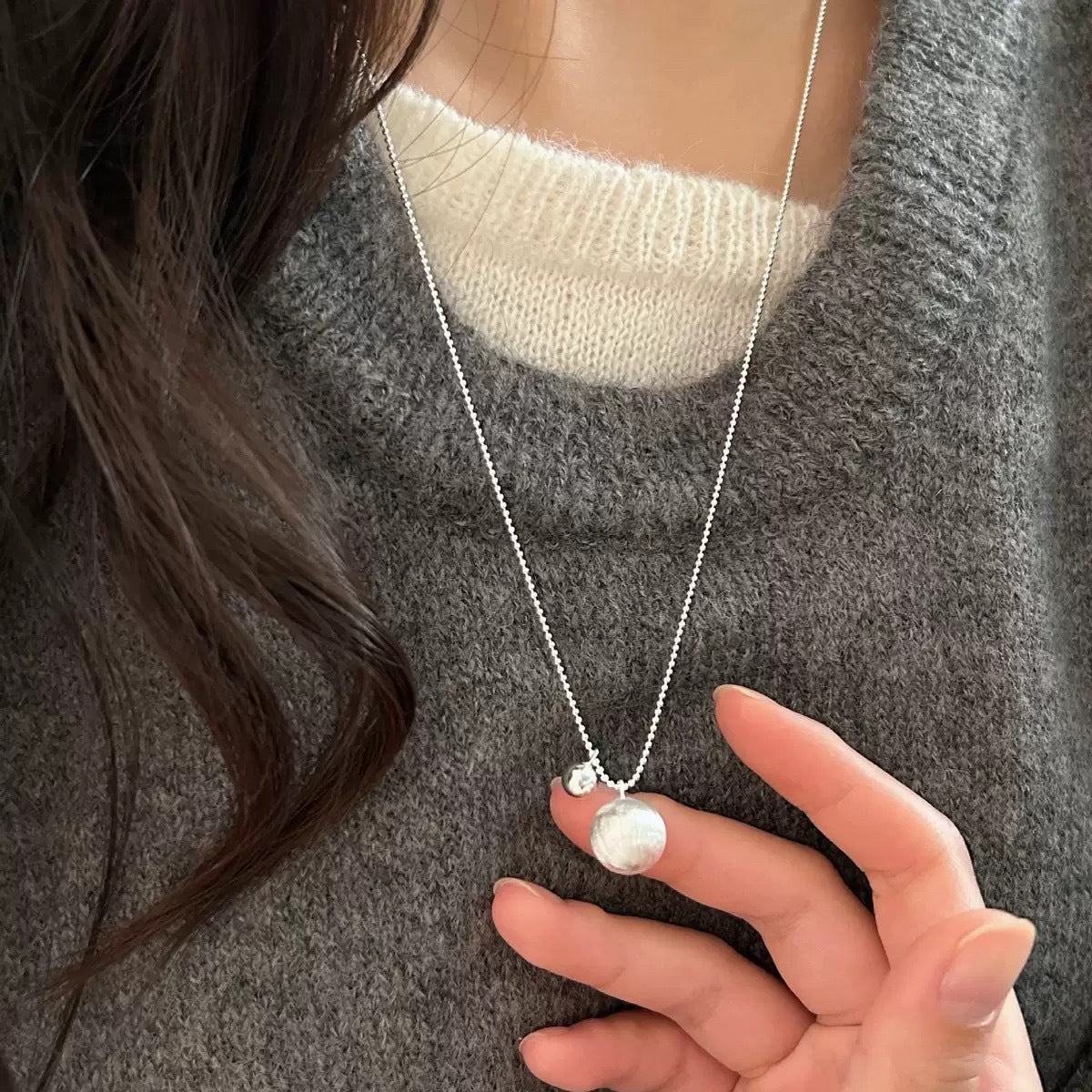 Round Ball Pendant Long Necklace – wholesale silver necklaces