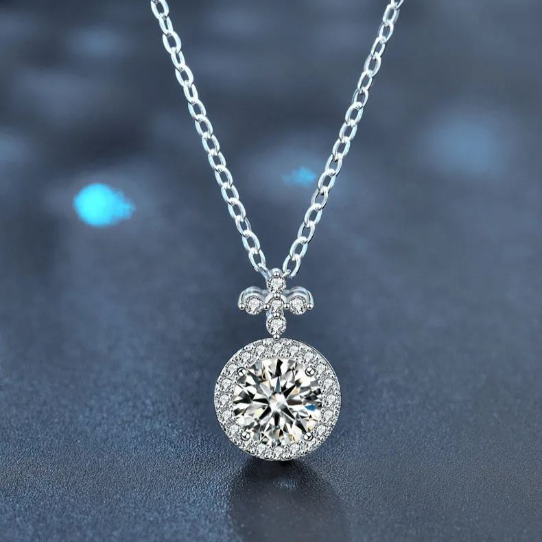 Moissanite Cross-Top Halo Necklace – moissanite wholesale