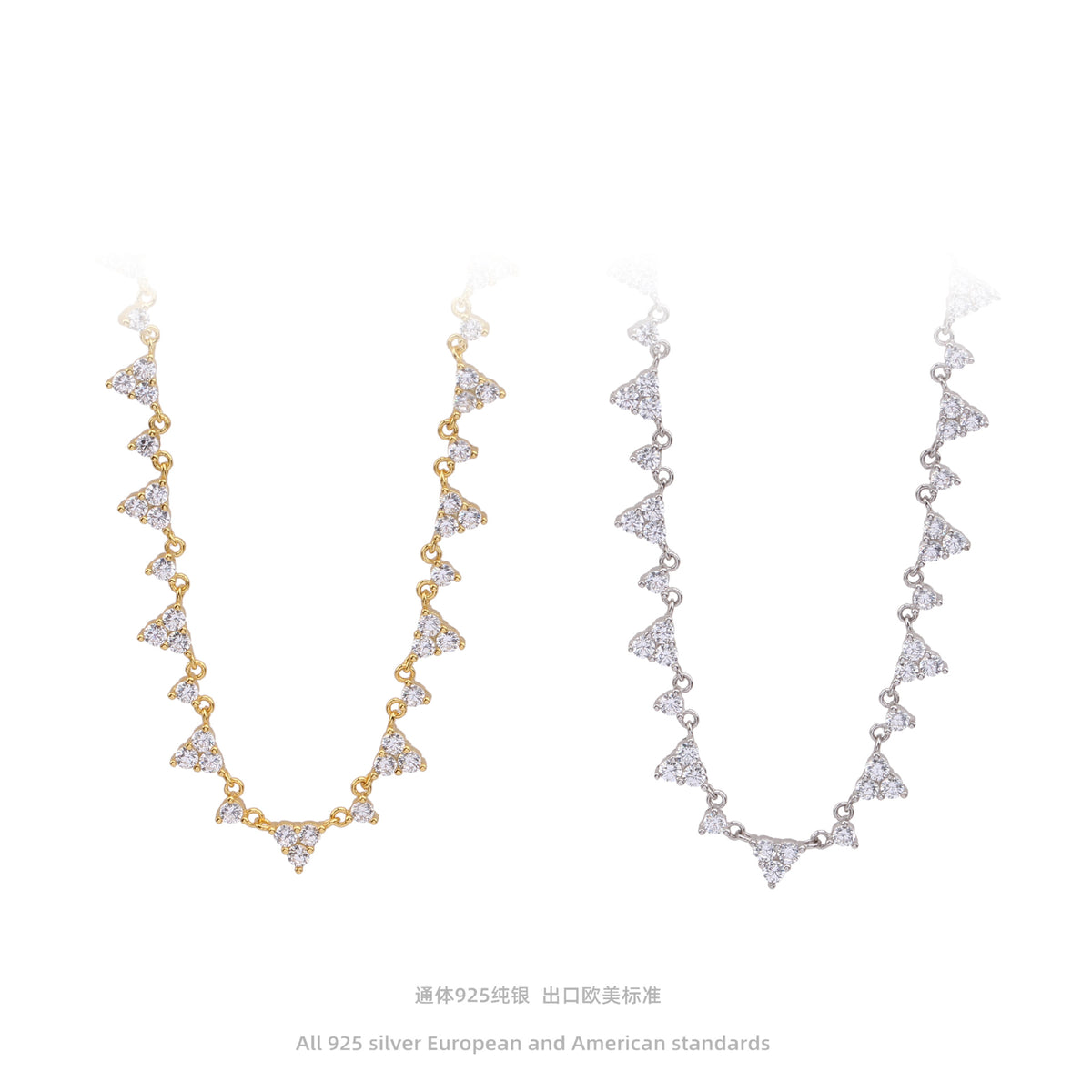 Scattered Triangle Full Zircon Necklace