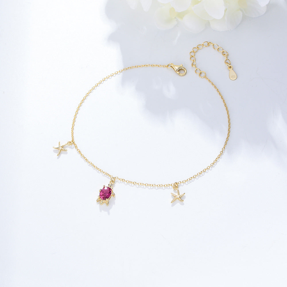 Sea Turtle Starfish Pendant Anklet – detail view 3