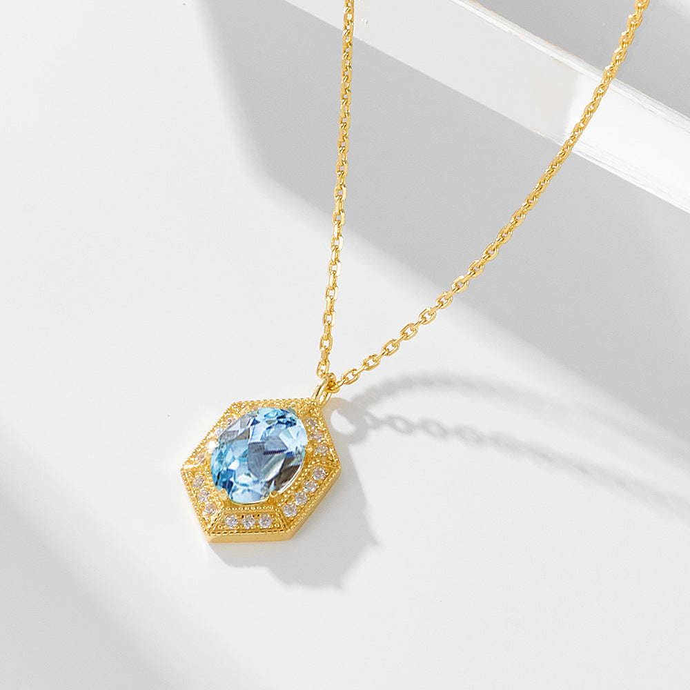 Simple Geometric Retro Natural Sky Blue Topaz Necklace