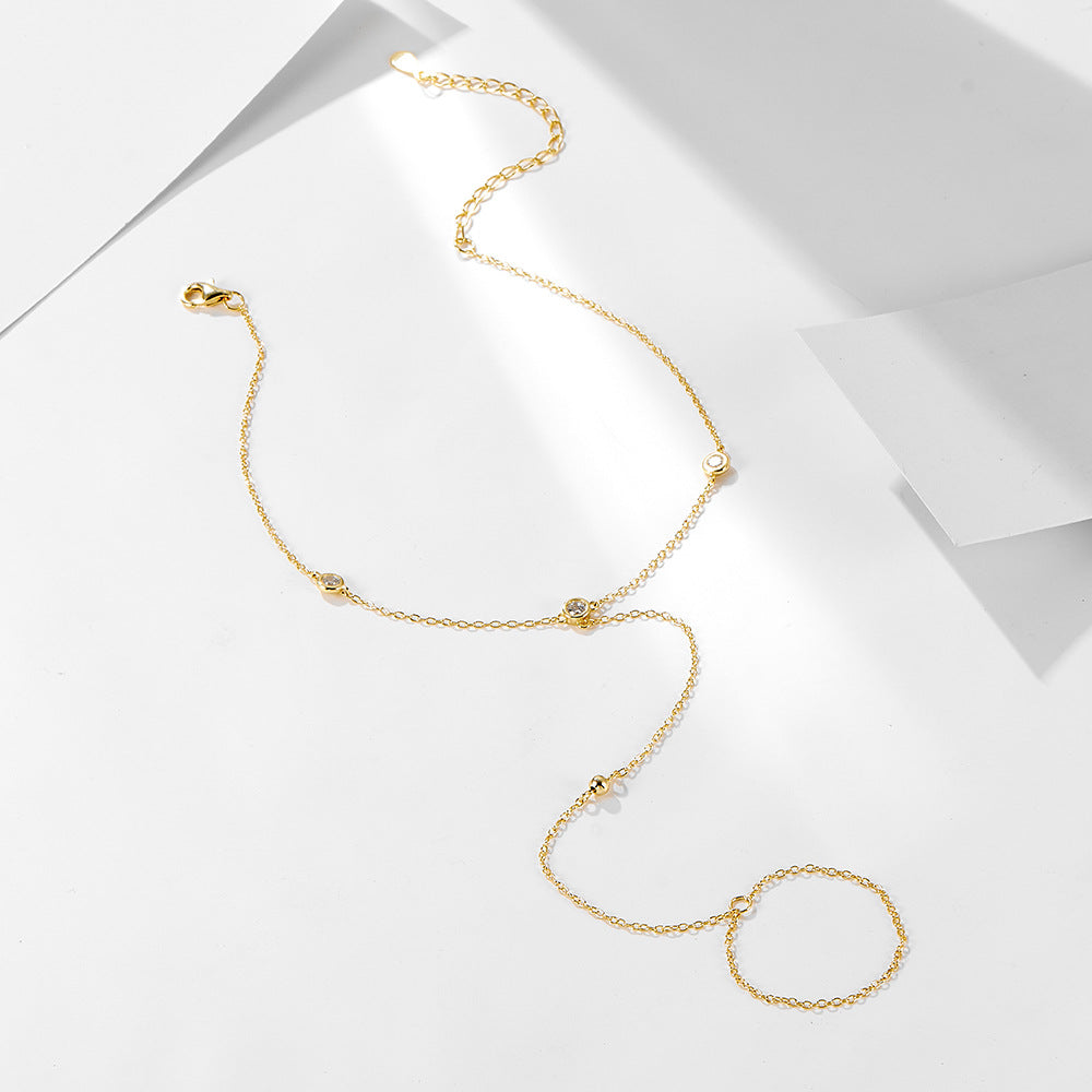 Gold Bead Zircon Toe Ring Anklet