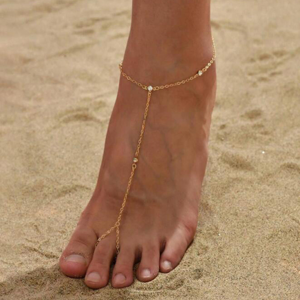 Gold Bead Zircon Toe Ring Anklet – wholesale anklets