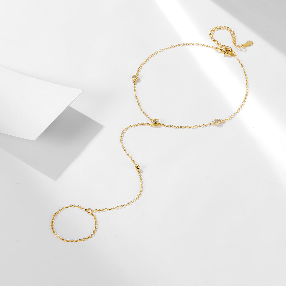 Gold Bead Zircon Toe Ring Anklet – detail view 3