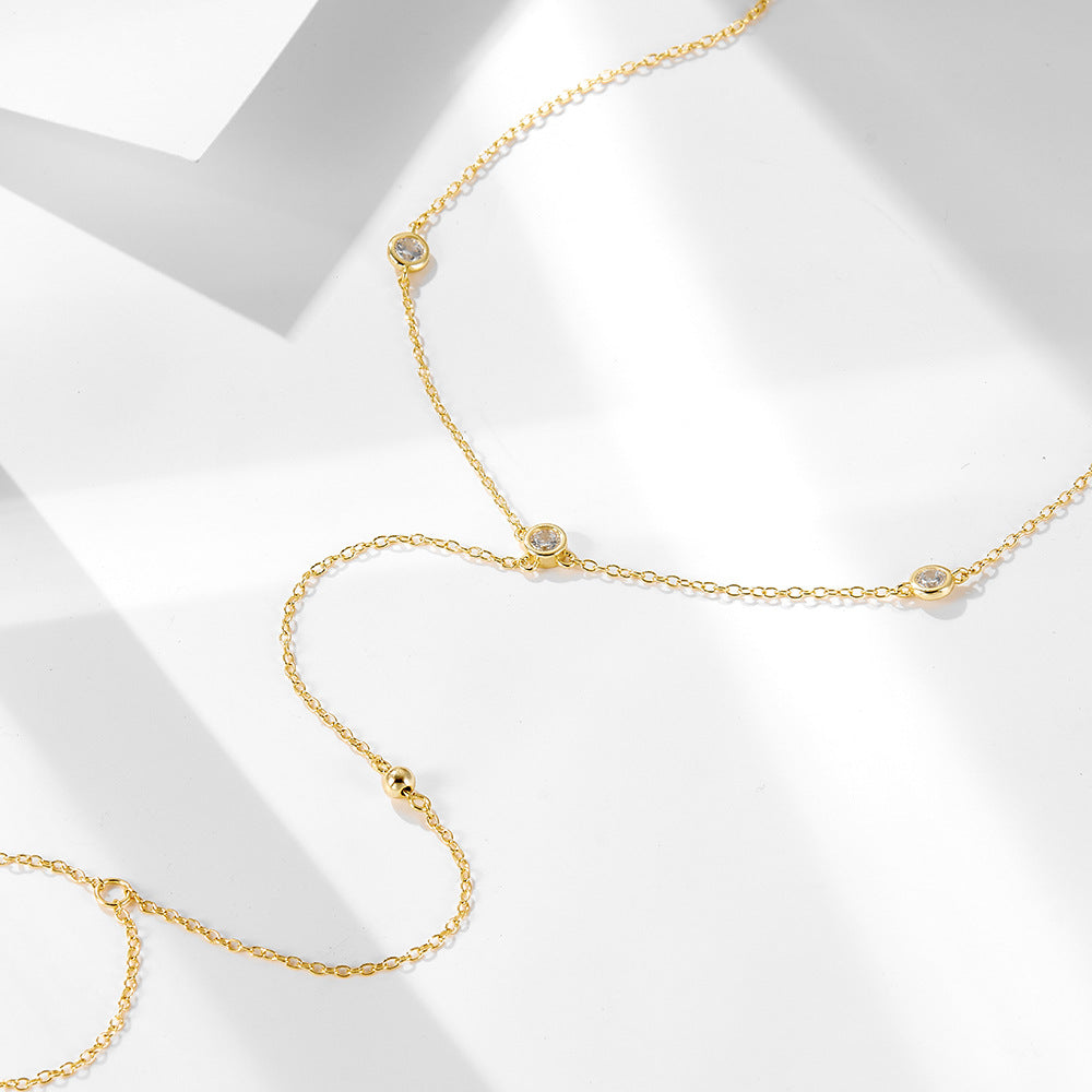 Gold Bead Zircon Toe Ring Anklet – image 4