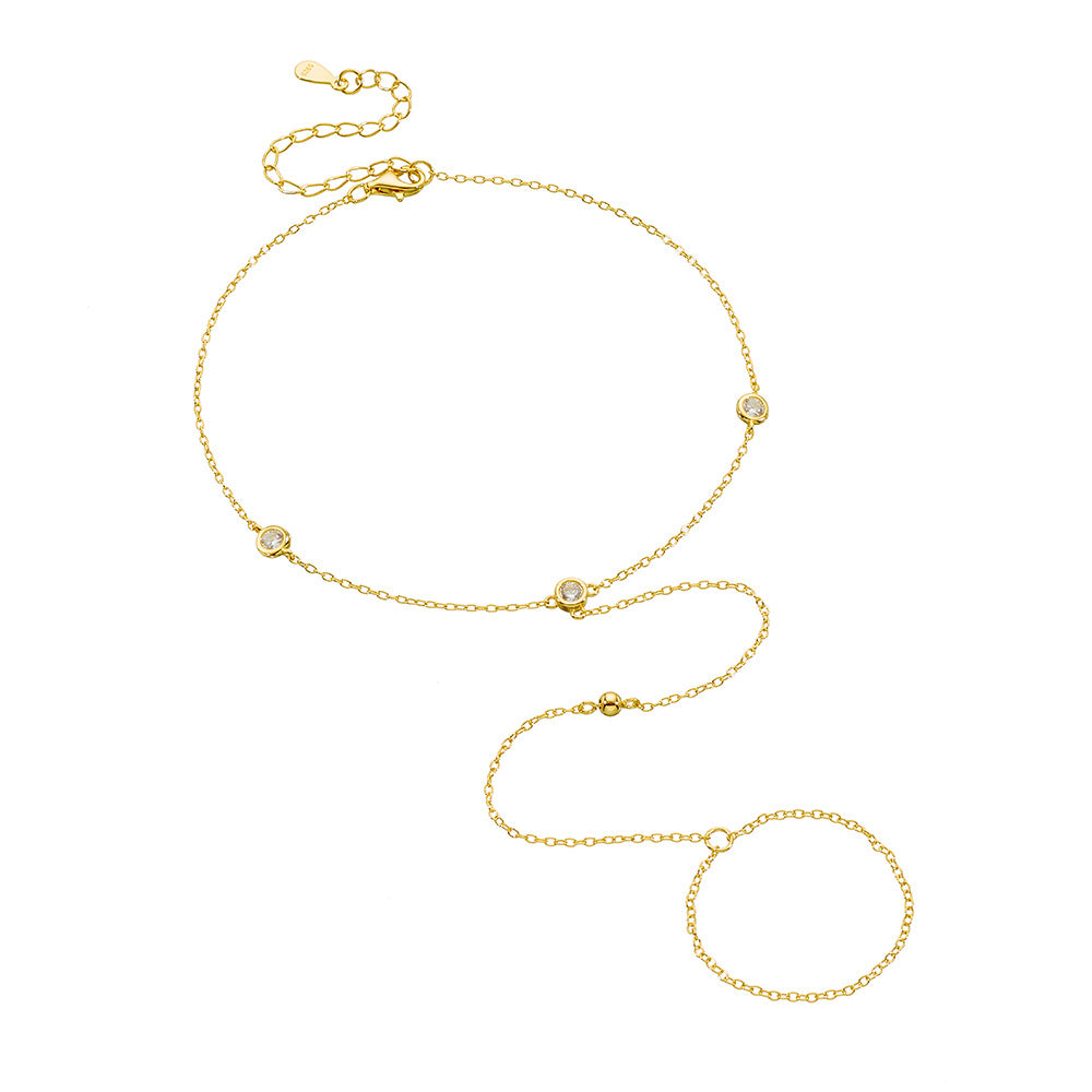 Gold Bead Zircon Toe Ring Anklet – image 5