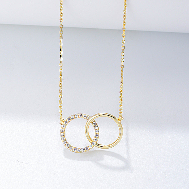 Simple Zircon Inlaid Double Circle Double Ring Necklace
