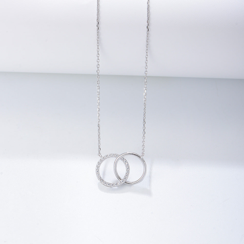 Simple Zircon Inlaid Double Circle Double Ring Necklace – image 5
