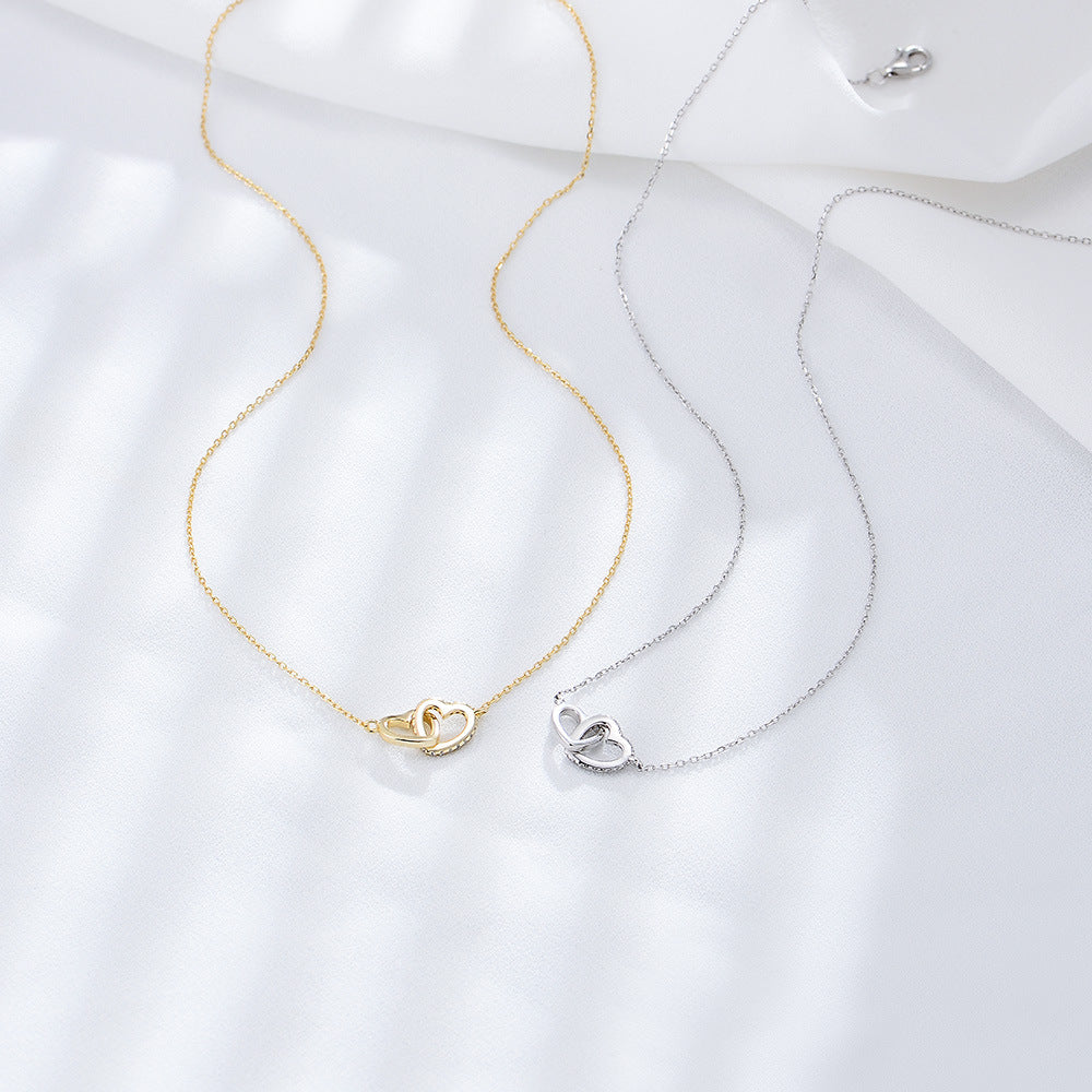 Simple Zircon Inlaid Heart-Shaped Buckle Necklace