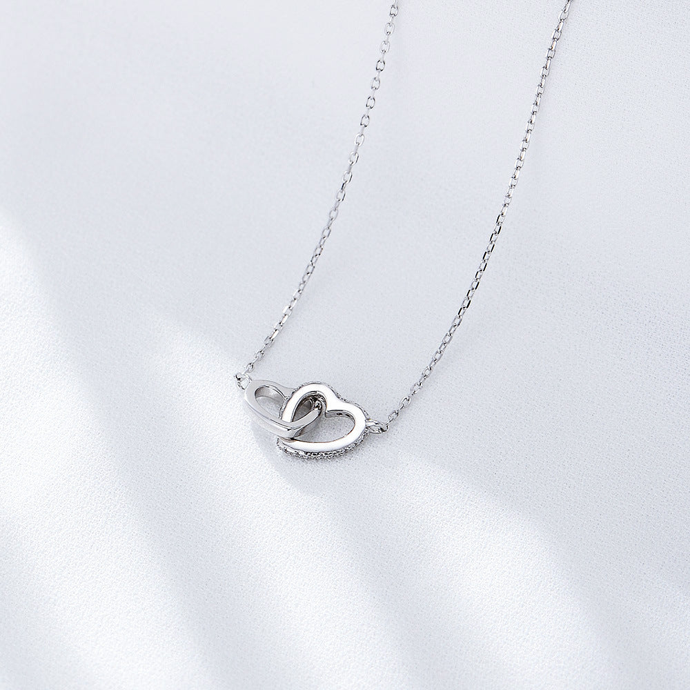 Simple Zircon Inlaid Heart-Shaped Buckle Necklace – image 4