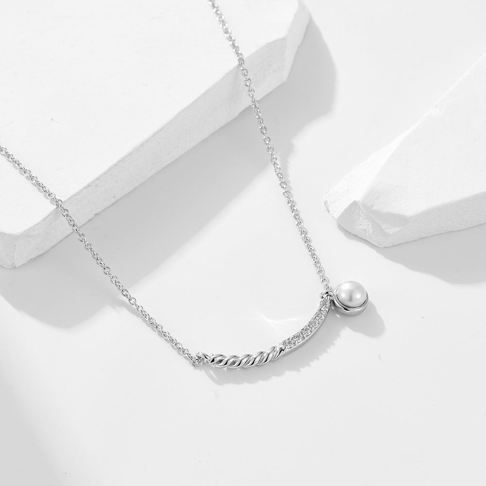 Simple Zircon Inlaid Pearl Pendant Necklace – image 4