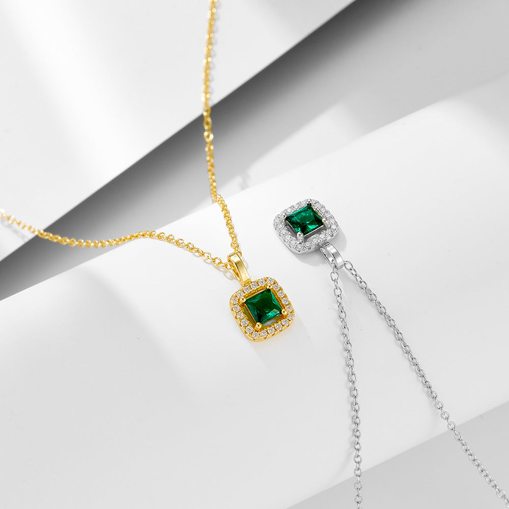 Square Emerald Zircon Pendant Necklace