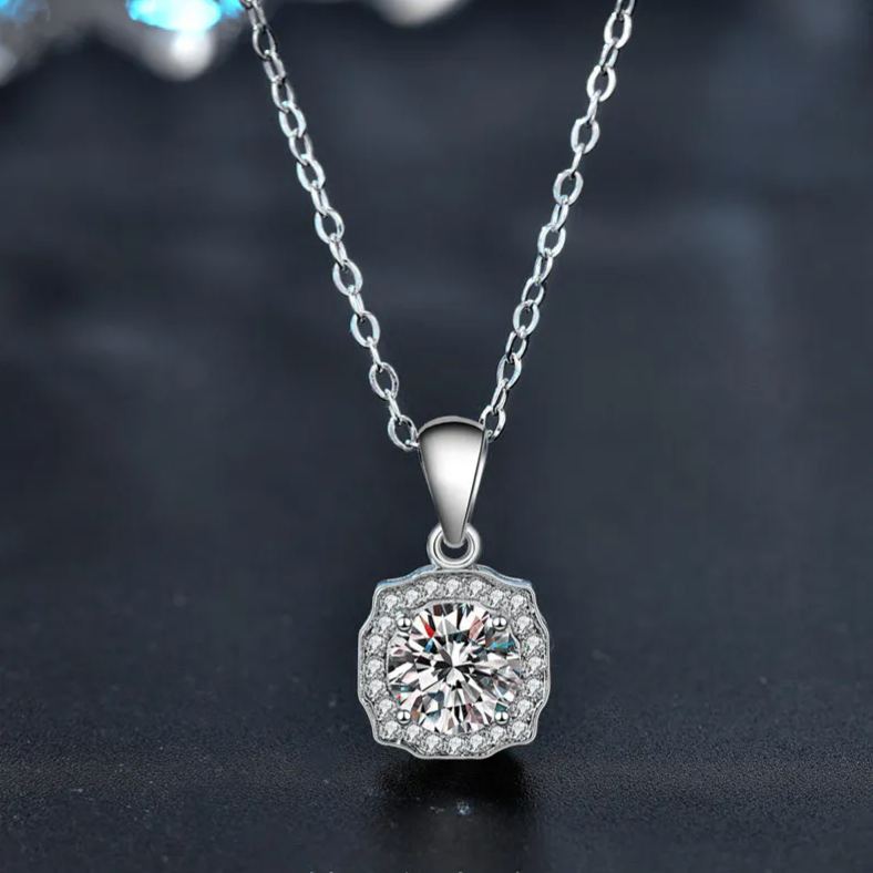 Moissanite Octagon Halo Necklace – wholesale moissanite jewelry
